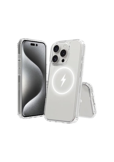 İphone Uyumlu 16 Pro Max Kılıf Magsafe Şarj Özellikli Şeffaf Sert Pc Zore Embos Kapak-şeffaf