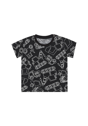 Denokids Araba Erkek Bebek Siyah T-shirt Kapri Şort Takım Siyah