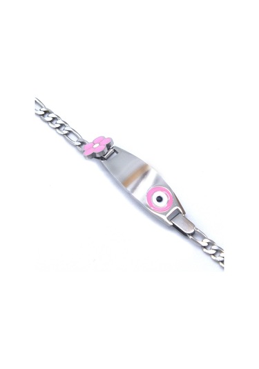 Bebek Bileklik Çelik Pembe Nazar Boncuklu Modelblk-959 Gümüş