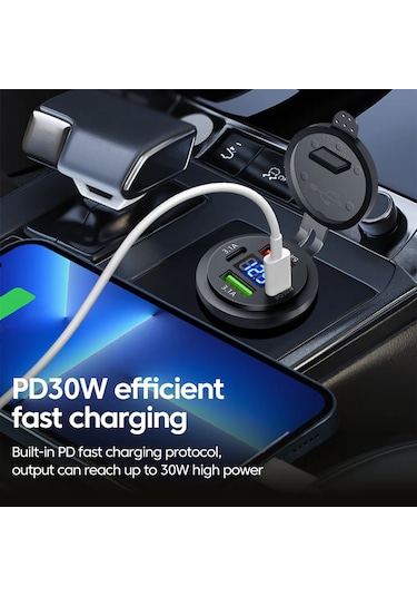 120 W Modifiye Araç Şarj Cihazı Hızlı Şarj Gerilimi Göstergesi 4 Port Usb Tip C Black Black