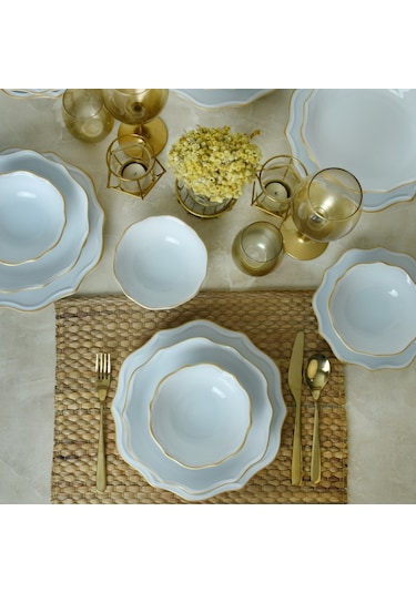 Keramika Beyaz Gold Fileli Romeo Yemek Takımı 24 Parça 6 Kişilik