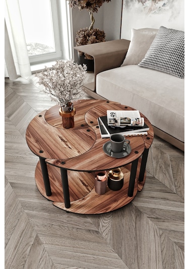 Yin Yang Unıty Serenıty Orta Sehpa 4 Lü Ceviz 70cm Ceviz