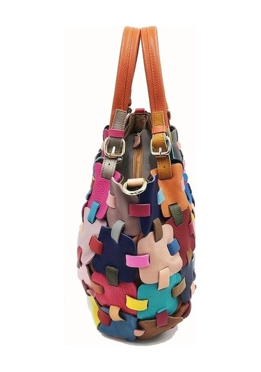 Didadodo Renkli Patchwork Küçük Boy Büyük Kapasiteli Tote Çanta Çok Renkli