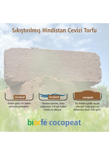 Biorfe Premium Cocopeat 5 Kg Sıkıştırılmış Hindistan Cevizi Torfu