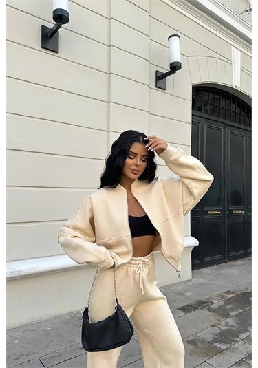 Neşeli Butik Kadın Kışlık Alt Üst Eşofman Takımı Nb0022 - Bej Bej
