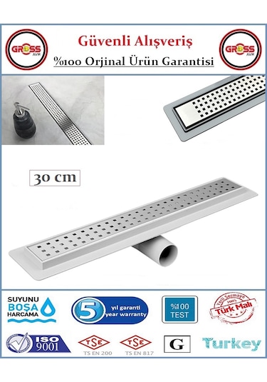Duş Gider Kanalı - Dönerli Hazne - 304 Paslanmaz Izgara - 30cm
