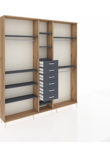 Arges Dolap 10 Raflı 6 Çekmeceli 3 Askılı 220x30x243 Çam-antrasit/antrasit Antrasıt/antrasıt
