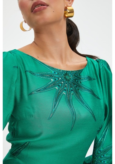 Parlak Yıldız Desenli Elbise - Zamansız Tasarım Ve Şık Detaylar Yeşil