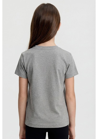 Gri Melanj O Yaka Standart Fit Basic Unisex Çocuk T-shirt - 11328 Grimelanj