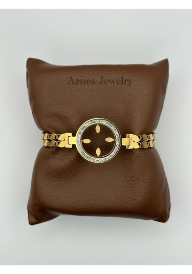 Arnes Jewelry Çelik Çeyrek Altın Takılabilen Kelepçe Bileklik Ar03 Gold
