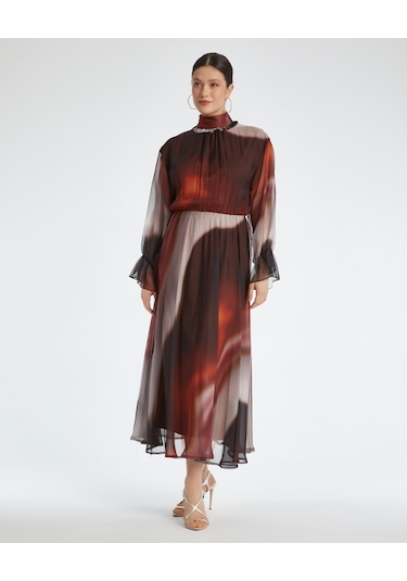 Kadın Midi Elbise - Modern Tasarım - Günlük Ve Özel Gün İçin Elbise Vizon