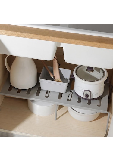 Dolap Rafı Genişletilebilir İstiflenebilir Mutfak Dolabı Sayaç Raf Depolama Organizatör Mutfak Dolabı, Renk Gri