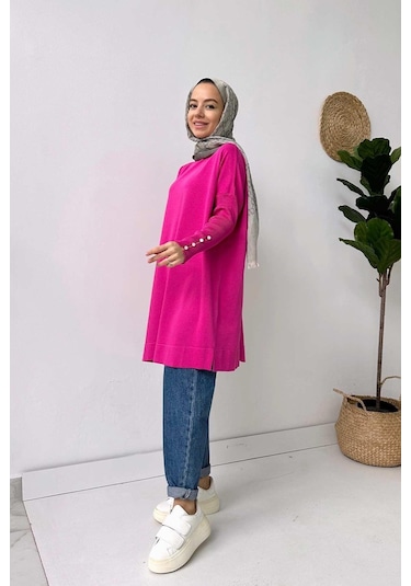 Kol Detay Merserize Tunik - Fuşya