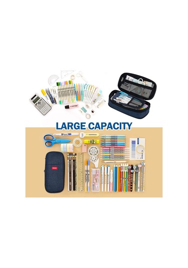 Genişletilebilir Büyük Kapasiteli Okul Ve Ofis Kalem Kutusu, Çok Bölmeli Pratik Kalemlik, Dayanıklı Kalem Organizer MAvi