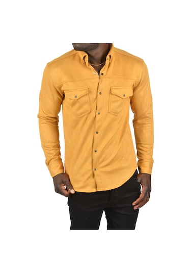 Deepsea Erkek Hardal Sarısı Çift Cep Süet Gömlek 2302329 Hardal