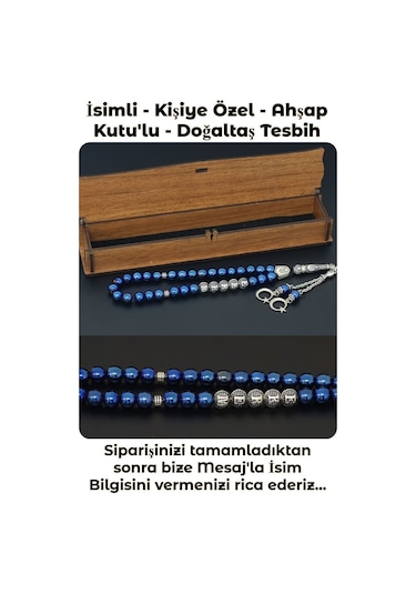 Tesbih Sakarya Kişiye Özel Isimli - Mavi Hematit - Doğal Taş Tesbih Mavi
