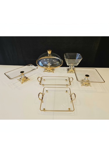 Mavidamla Döküm Ayaklı Yaldız Detaylı Cam Sunumluk 6 Parça