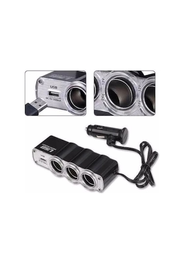Eraks Car Accesorıes Araç Oto Çakmak Çoğaltıcı 3 Port+1 Usb