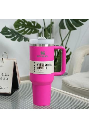 Paslanmaz Çelik Pipetli 1200ml Araba Bardağı - Kiraz Pembesi Um45489-8 Yurt Dışından Pembe