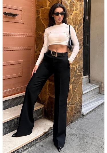 Madmext Siyah Yüksek Bel Kumaş Pantolon Mg2285 Siyah