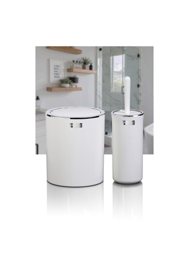 Okyanus Home Beyaz Kromlu Yuvarlak 2'Li Wc Kova Ve Fırça Seti