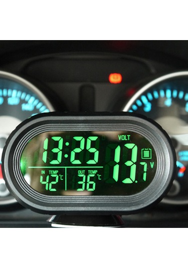 Fosenze Araç Voltmetre, İç/dış Sıcaklık Ve Saat, 12/24 Saat Formatı, C/ F Dönüşümü, Yeşil/turuncu Işık, Dahili Pil