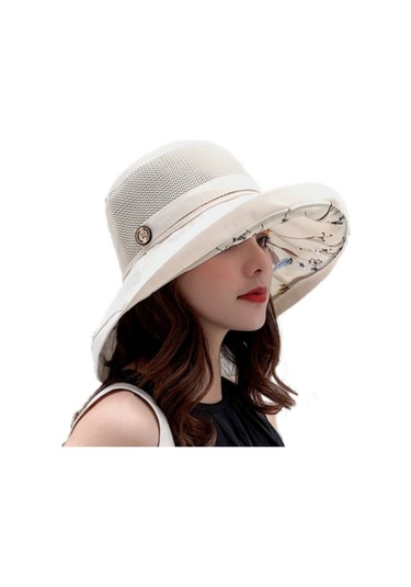 Şık Ve Zarif Bayanlar İçin Yazlık Kova Tasarım Güneşten Koruyucu Şapka Bej