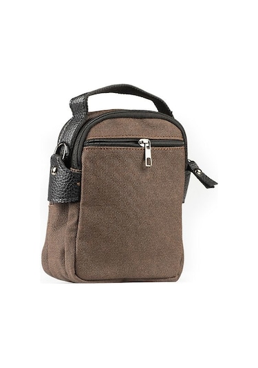 Kanvas Deri Detay Erkek Günlük El Omuz Askılı Çanta Siyah A101 Kahverengi - Siyah