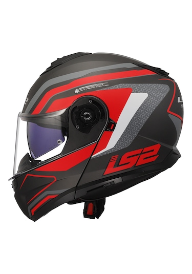Ls2 Strobe 2 Phantom Çene Açılır Motosiklet Kaskı Gri - Kırmızı - Titanyum