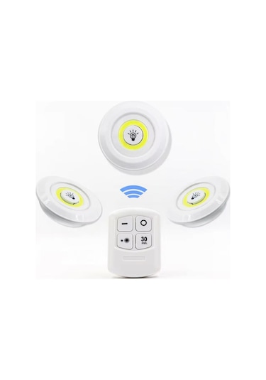 3 Lü Kumandalı Yapışkanlı Kablosuz Pilli Led Spot Lamba Işıldak