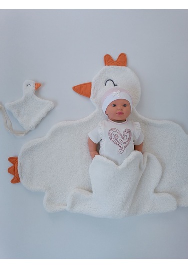 Kışlık Wellsoft Peluş Kuzu Kumaş Bebek Battaniyesi- Çok Amaçlı Minik Kuş Bebek Örtüsü -120x120cm Btn10257 Ekru