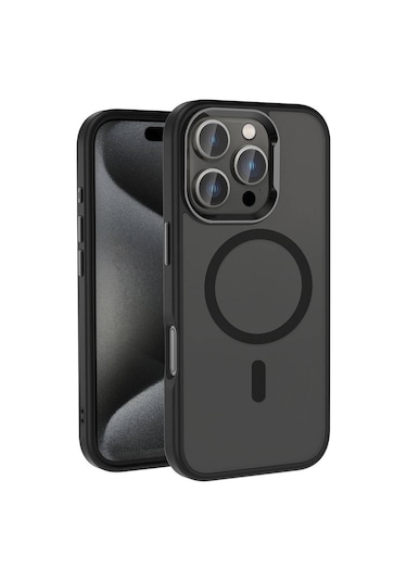 İphone Uyumlu 16 Pro Max Kılıf Magsafe Şarj Özellikli Parlak Kamera Çerçeveli Zore Kost Kapak-siyah