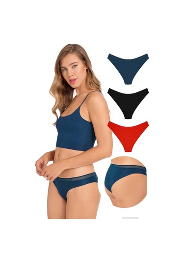 File Lastikli Lazer Kesim Bikini Külot 3'lü Paket - 4 Asorti 1 Çok Renkli