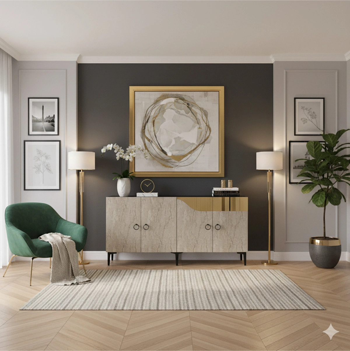 Ka1514btg Gama Konsol, Kahve Köşesi, Tv Sehpası Beyaz-traverten Kapak-gold 150cm Beyaz