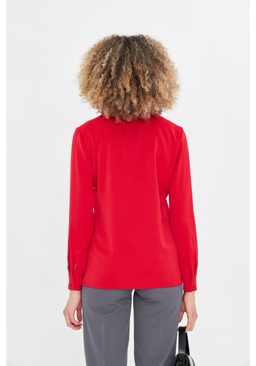 Asimetrik Pile Detay Gömlek Kırmızı Kırmızı
