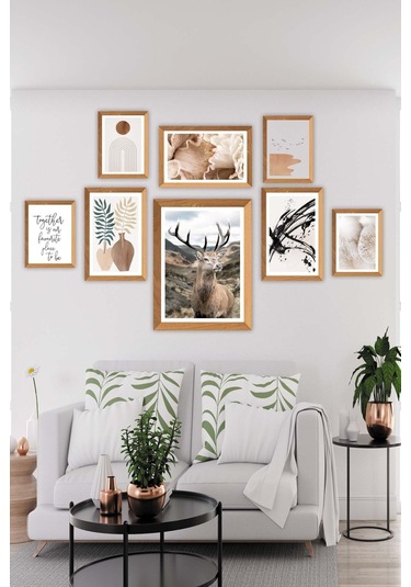 No77decor Sanatsal Bohem Yazı Ve Geyik Temalı Tablo Seti