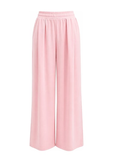 Mixray 2093 Kadın Dökümlü Bluz Geniş Paça Pantolon İkili Takım Pembe