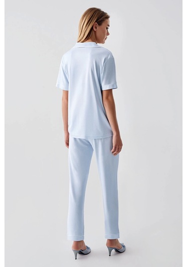 Freshness 324 Kadın 4'lü Sabahlıklı Şorlu Pijama Takımı Mavi