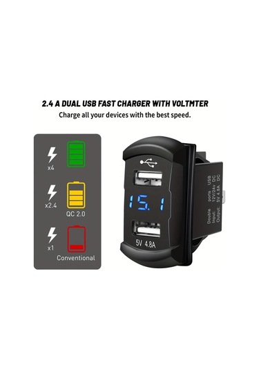 Xuweiwei 4 Gang Rocker Anahtar Paneli Blue 4.8 Amper Cift Usb Sarj Volmetre 12v 24v Dc Gece Parlayan Sticker
