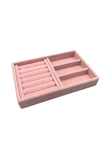Süet Kumaş Pembe Renk 22 Cm / 14 Cm Çekmece İçi Takı Standı Çok Renkli