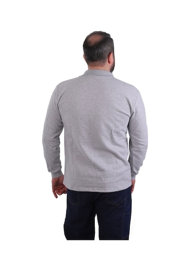 Eser - Polo Yaka Sweatshirt - Cepli - Gri Açık