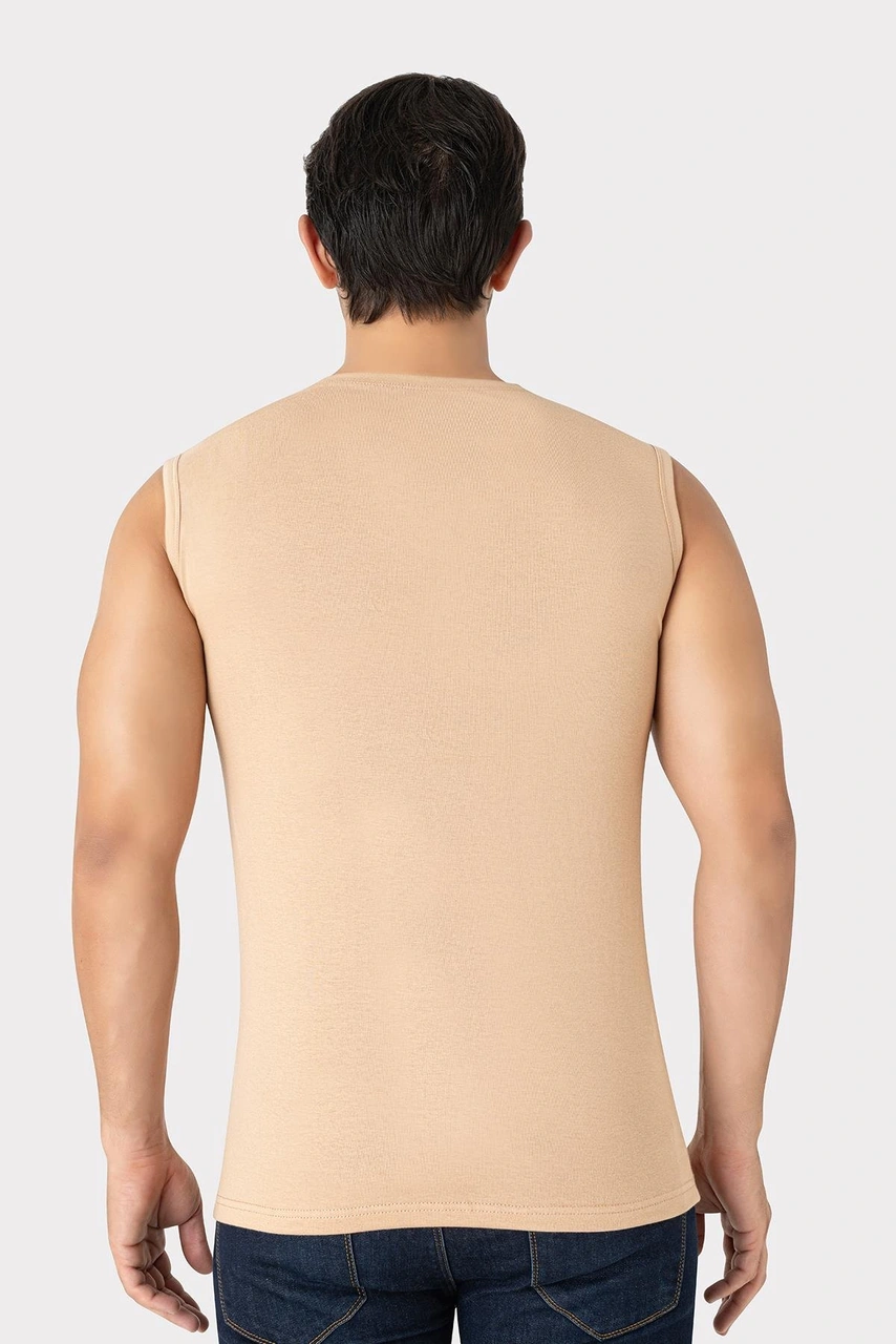 2'li Görünmez Atlet Erkek Ten Rengi V Yaka Kolsuz Tişört Pamuklu Likralı Esnek Yumuşak Kumaş Ten