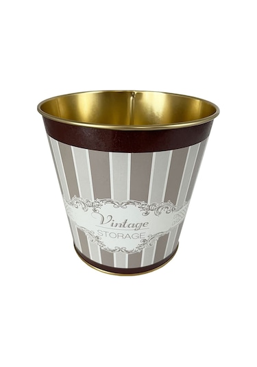 Metal Popcorn Kutusu - Patlamış Mısır Kovası 13.5 Cm, Elegance Er149-8b Desenli