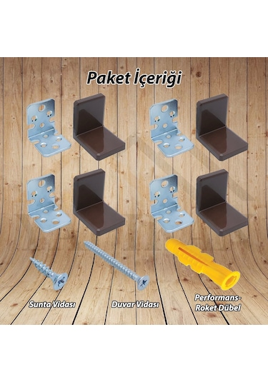 4 Ad. Dekoratif Kahve Kapaklı Ağır Dolap Duvar Sabitleme Aparatı - Mobilya Askı Elemanı