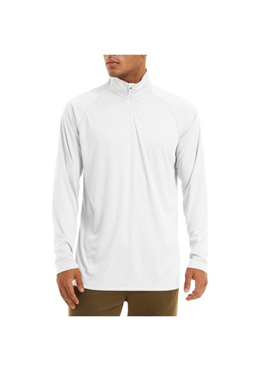 Tacvasen Erkek Anti-uv Güneş Korumalı Uzun Kollu Zip T-shirt Yaz Golf Egzersiz Cnwhıteerkek WHITE