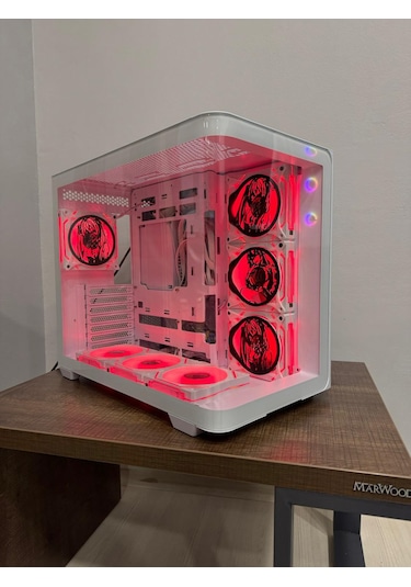 Anime Karakterli 7 Argb Fanlı Beyaz Kavisli Cam Akvaryum Kasa