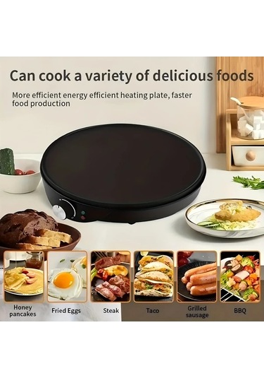 Honeybeeshop Gbmn Yapışmaz Elektrikli Gözleme Ve Krep Makinesi 25cm Siyah Ayarlanabilir Isı Kontrolü İnce Kalın