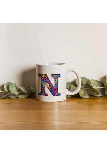 N Harfi Bardak 330 Ml İsme/harfe Özel Hediye, Renkli Harf Tasarım Beyaz