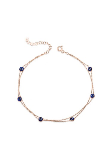 Gümüş Rose Çift Zincirli Nazar Halhal-202849 Çok Renkli