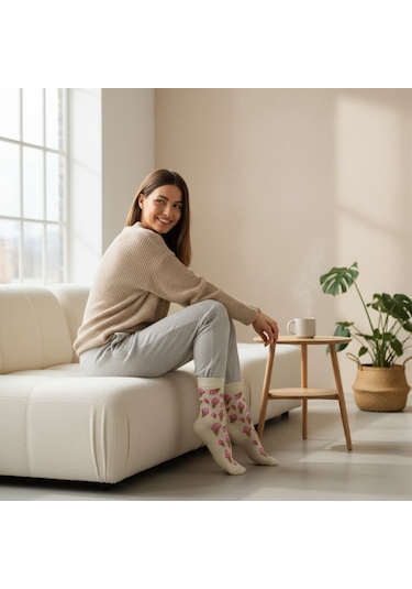 Gost Liria İce Cream Socks Desenli Unisex Soket Çorap EKru